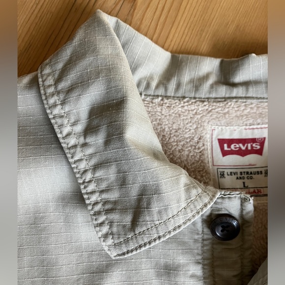Levi’s L Regular Khaki Tan Rip Stop Fleece Lined Shirt Jacket Style 3LML - Picture 4 of 13